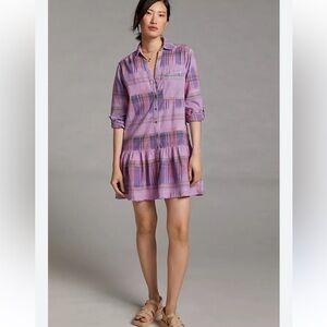 Pilcro-Anthropologie- Tangier Mini Shirtdress-Lavender/Pink Plaid